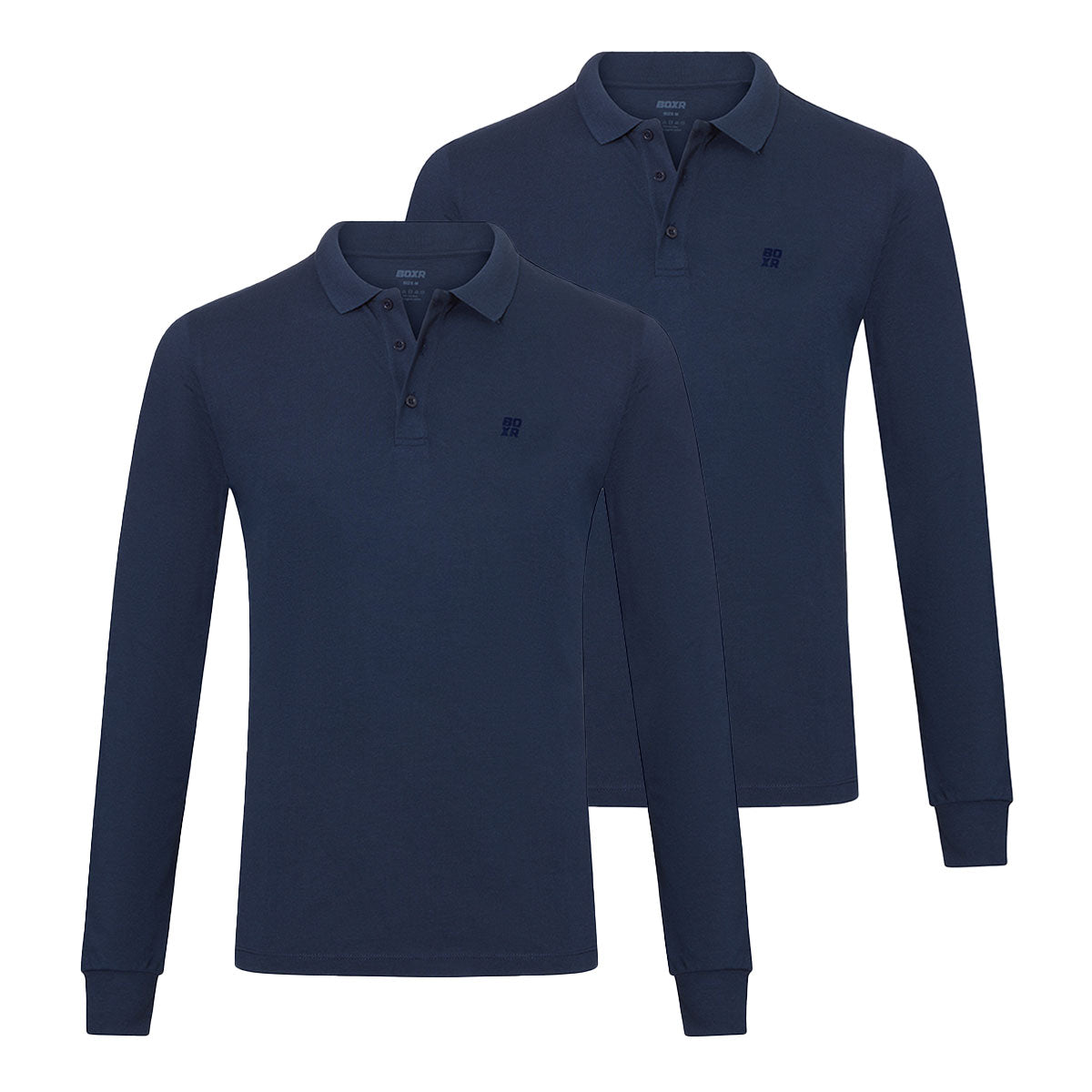 BOXR | Bamboe Longsleeve Polo - 2-Pack - Marineblauw