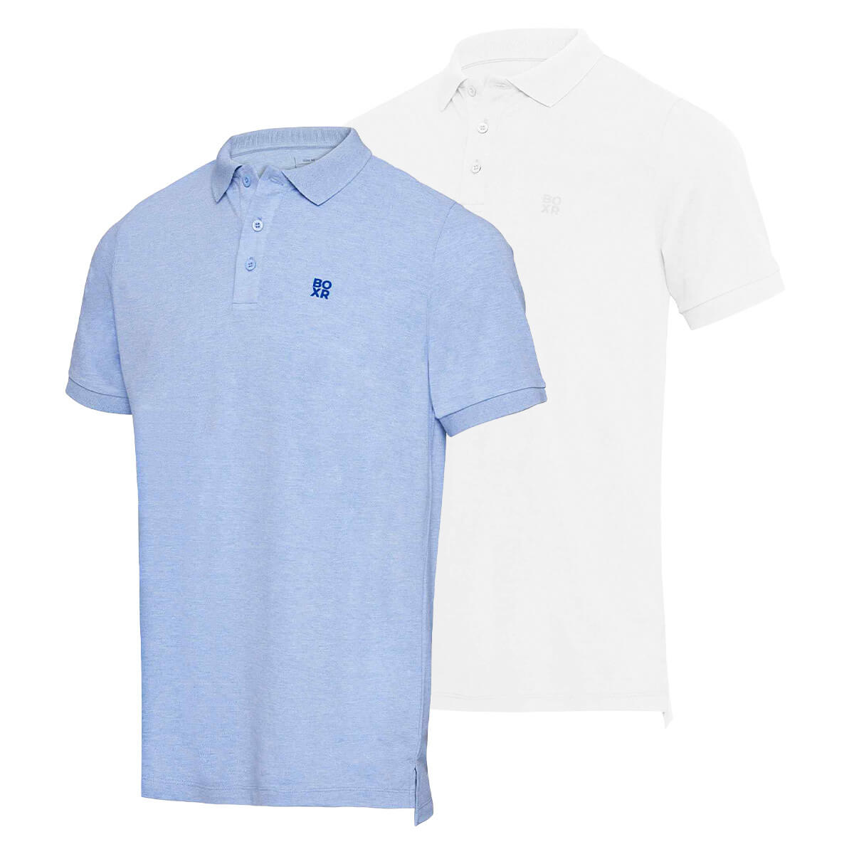 BOXR | Bamboe Polo 2-Pack Lichtblauw Melange & Wit