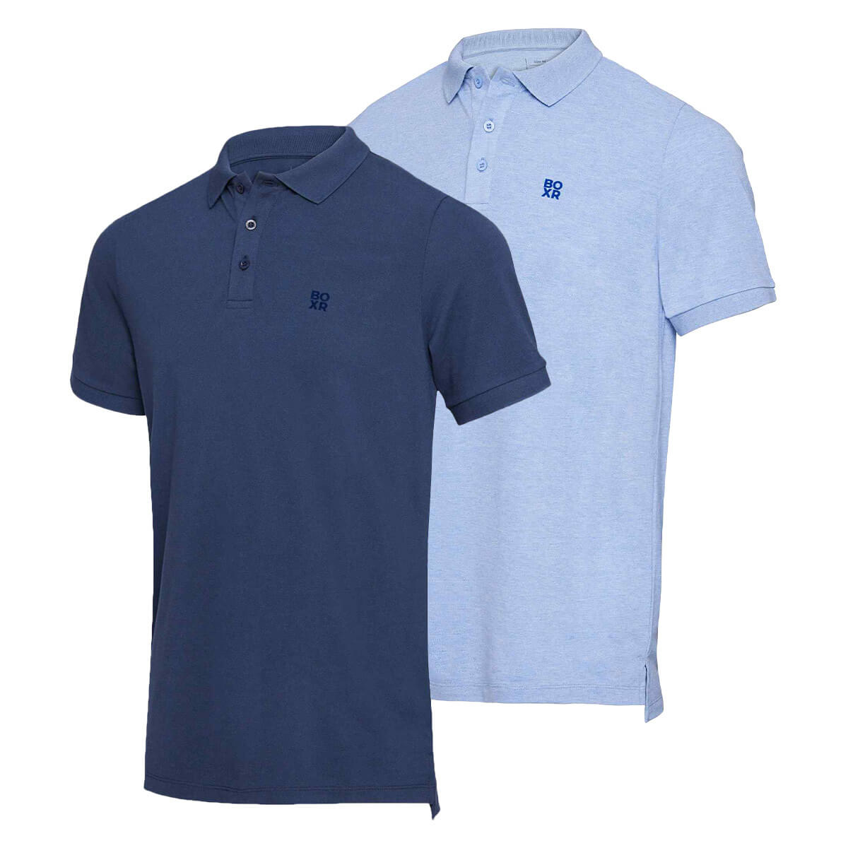 BOXR | Bamboe Polo 2-Pack Marineblauw & Lichtblauw Melange