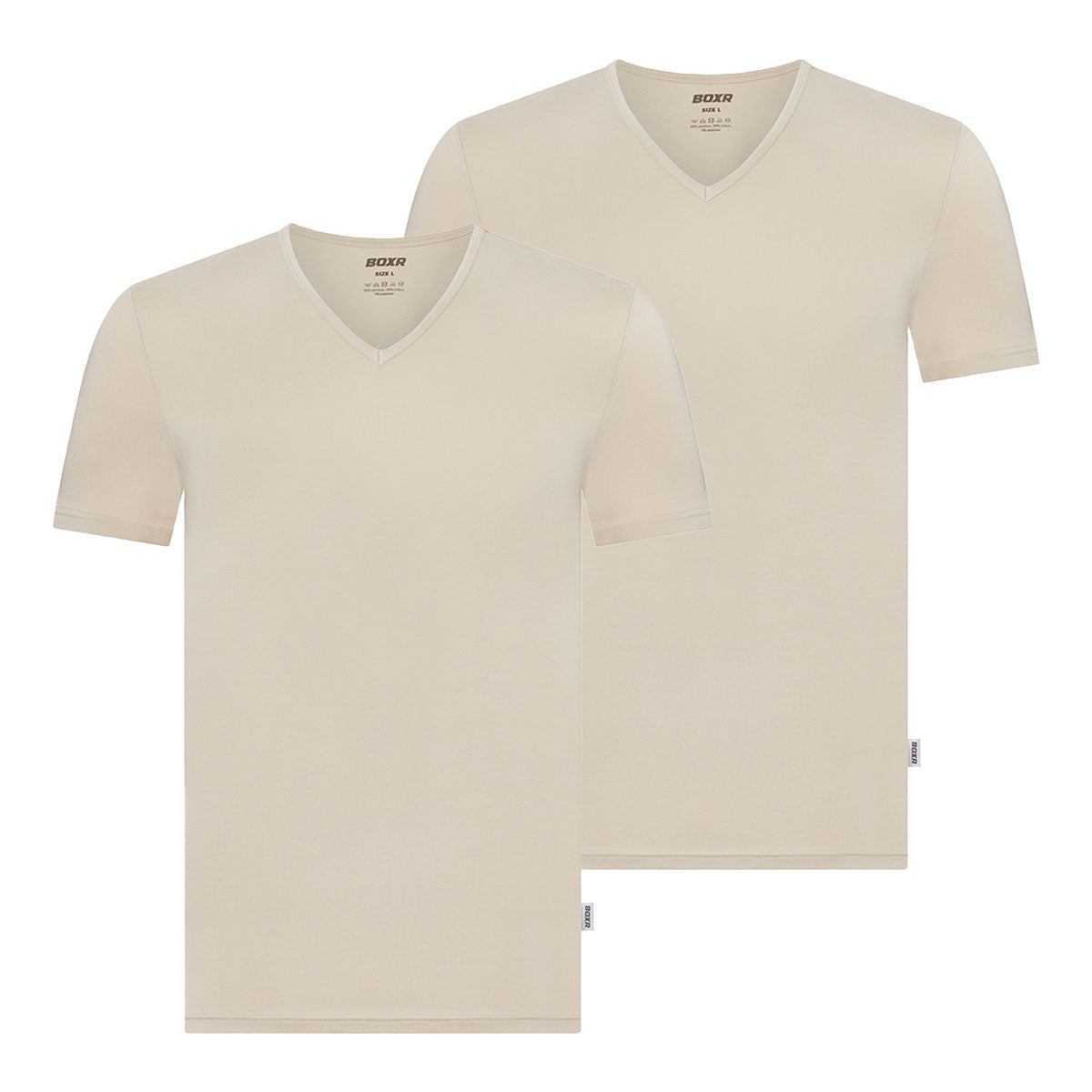 BOXR | Bamboe T-Shirt V-Neck - 2-Pack - Khaki Beige