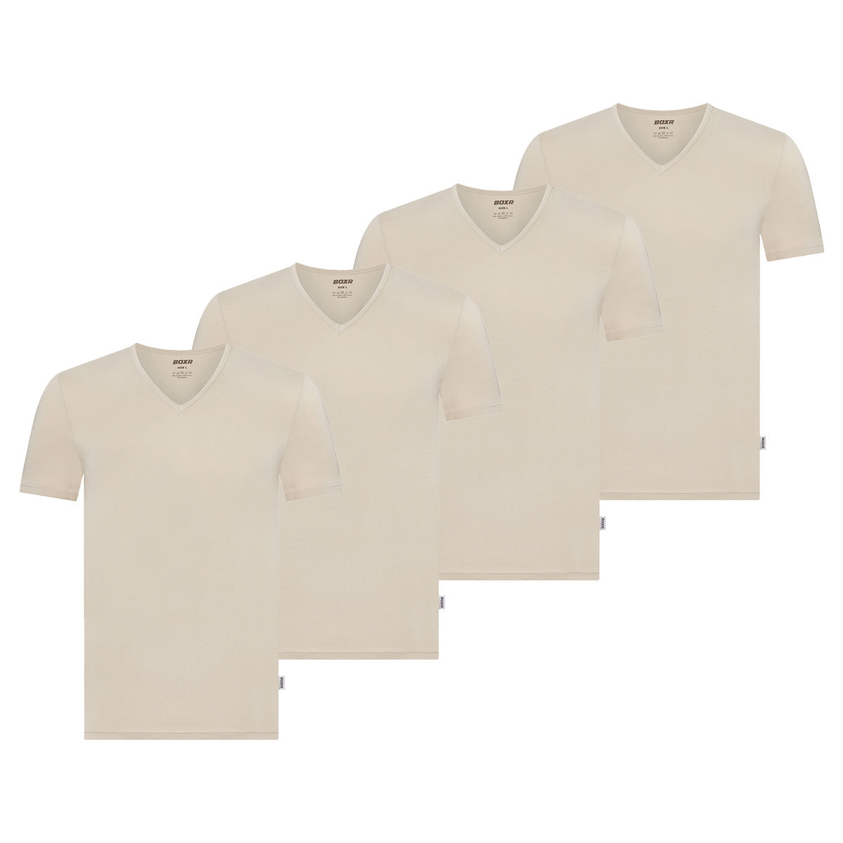 BOXR | Bamboe T-Shirt V-Neck - 4-Pack - Khaki Beige