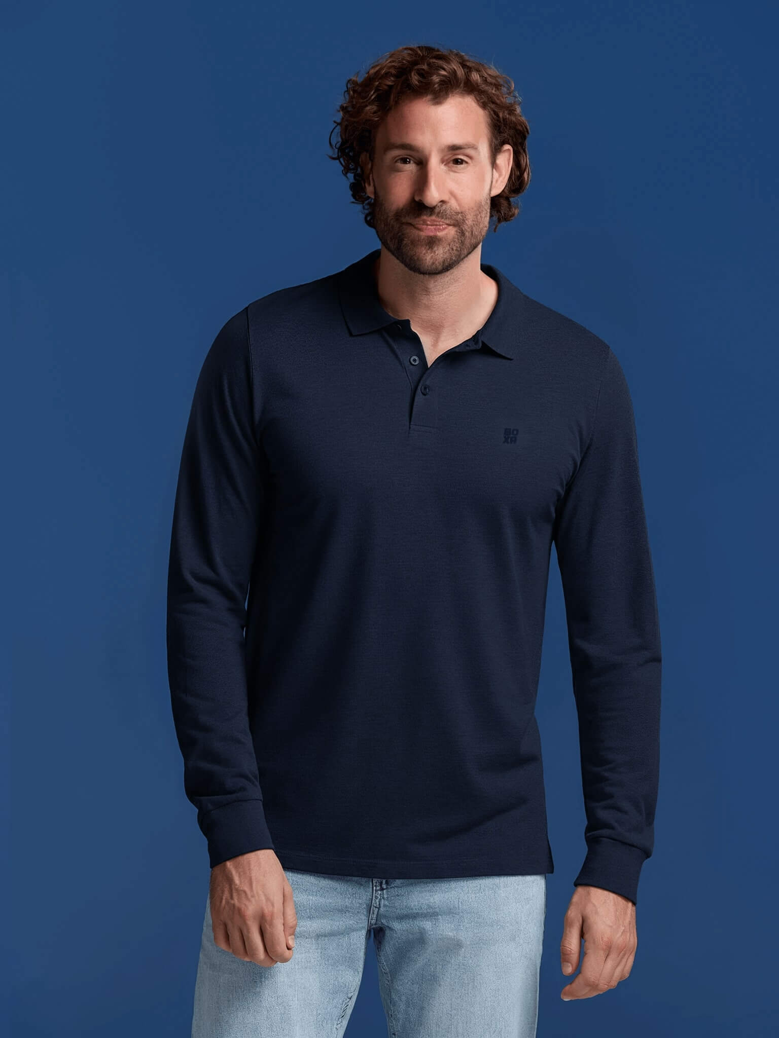 BOXR | Bamboe Longsleeve Polo - Marineblauw